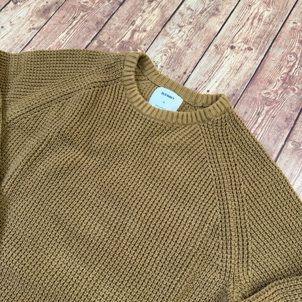 Old Navy Shaker Stitch Sweater Mens Extra Large Brown Cotton Raglan